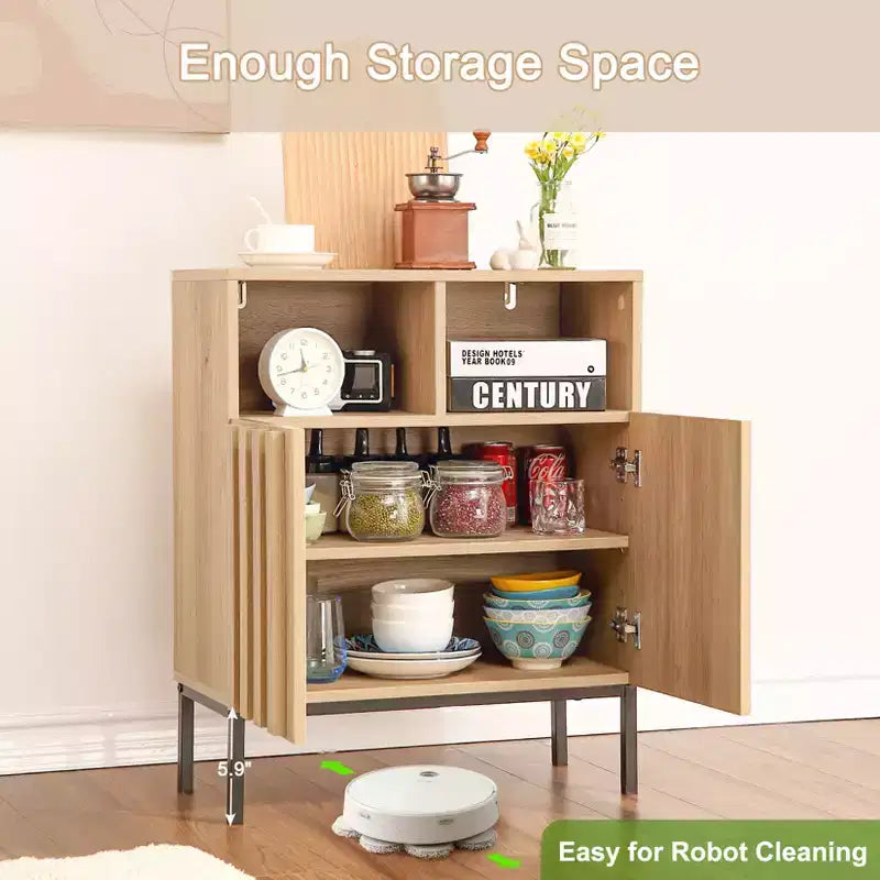 COZONY 28.7 H Industrial Buffet Cabinet, Modern Sideboard with Fluted Panel Door & Metal Legs for Living Room Dining Room