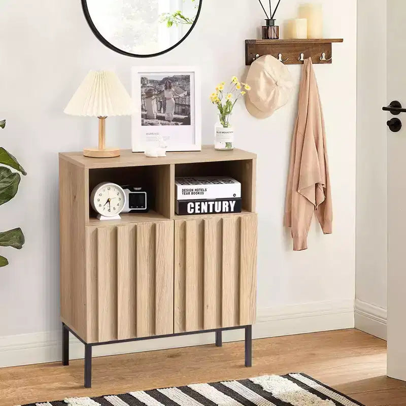 COZONY 28.7 H Industrial Buffet Cabinet, Modern Sideboard with Fluted Panel Door & Metal Legs for Living Room Dining Room