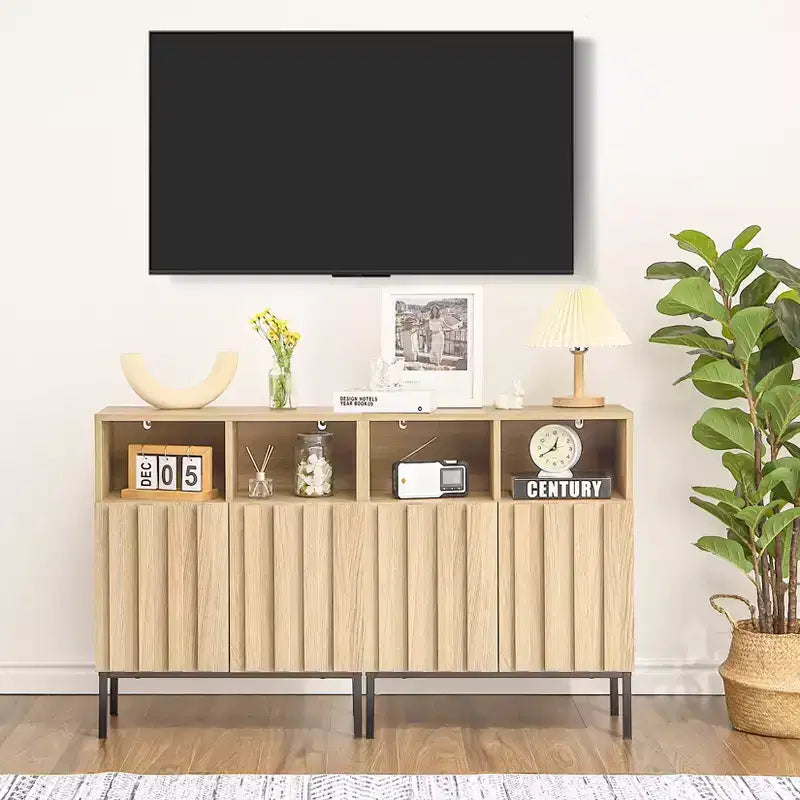 COZONY 28.7 H Industrial Buffet Cabinet, Modern Sideboard with Fluted Panel Door & Metal Legs for Living Room Dining Room