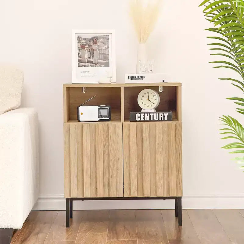 COZONY 28.7 H Industrial Buffet Cabinet, Modern Sideboard with Fluted Panel Door & Metal Legs for Living Room Dining Room