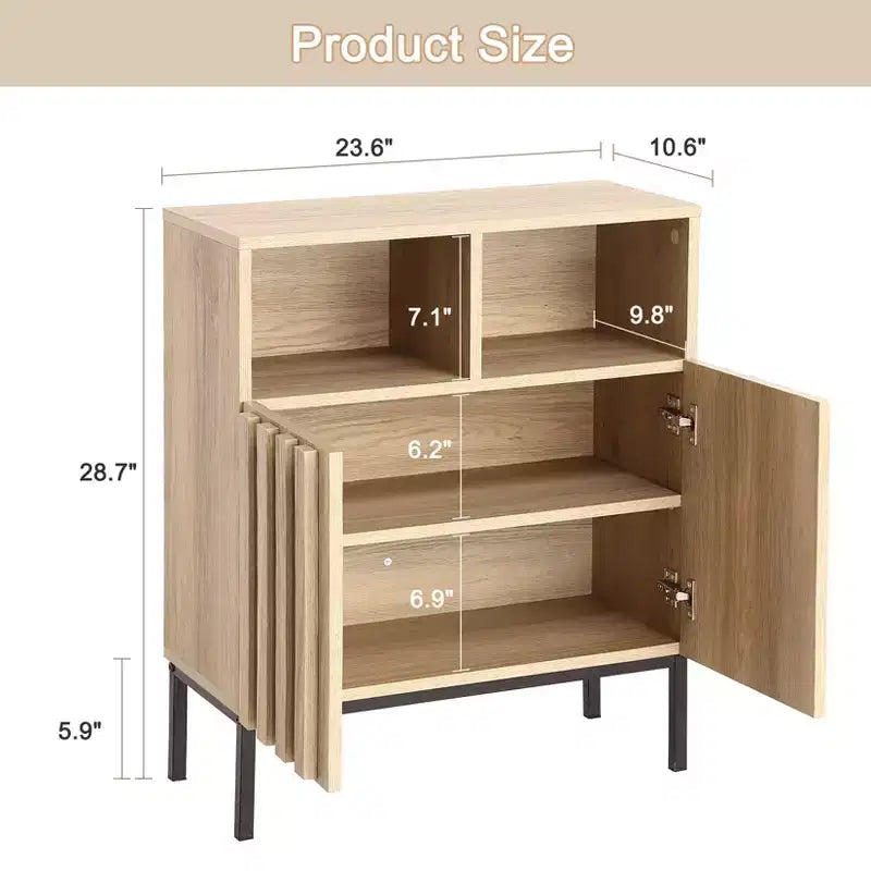 COZONY 28.7 H Industrial Buffet Cabinet, Modern Sideboard with Fluted Panel Door & Metal Legs for Living Room Dining Room