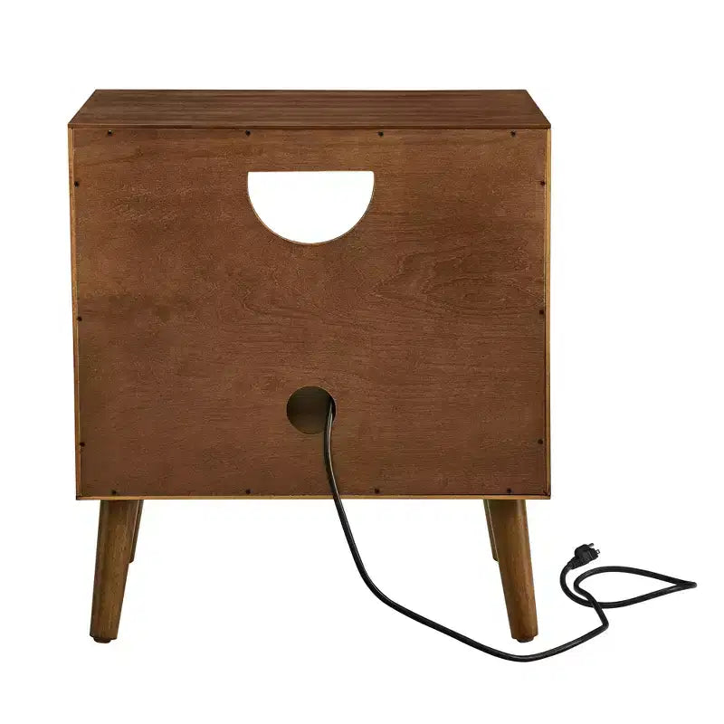 MAYEERTY Mid Century Modern Fluted Nightstands with Charging Station Solid Wood Legs with Open Space and Drawer Dresser Walnut for Bedroom