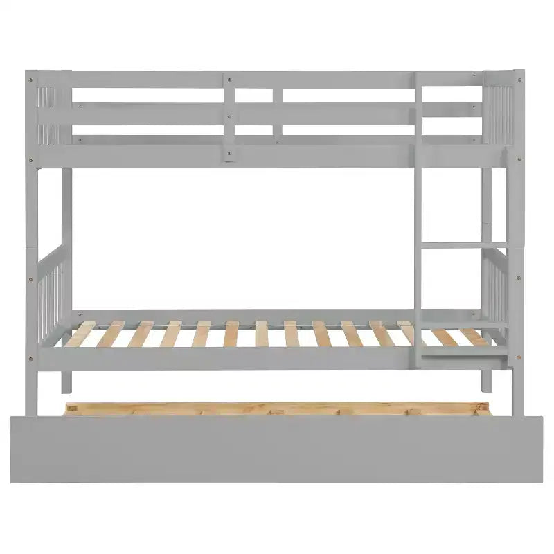 Twin Over Twin Bunk Bed with Trundle & Safety Guardrails, Convertible to 2 Bed - ModernLuxe