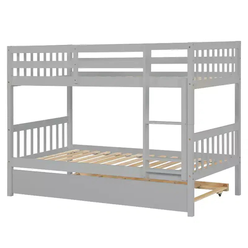 Twin Over Twin Bunk Bed with Trundle & Safety Guardrails, Convertible to 2 Bed - ModernLuxe