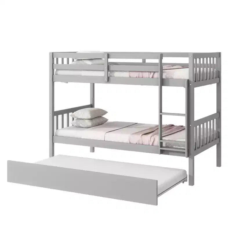 Twin Over Twin Bunk Bed with Trundle & Safety Guardrails, Convertible to 2 Bed - ModernLuxe