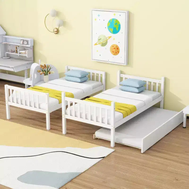Twin Over Twin Bunk Bed with Trundle & Safety Guardrails, Convertible to 2 Bed - ModernLuxe
