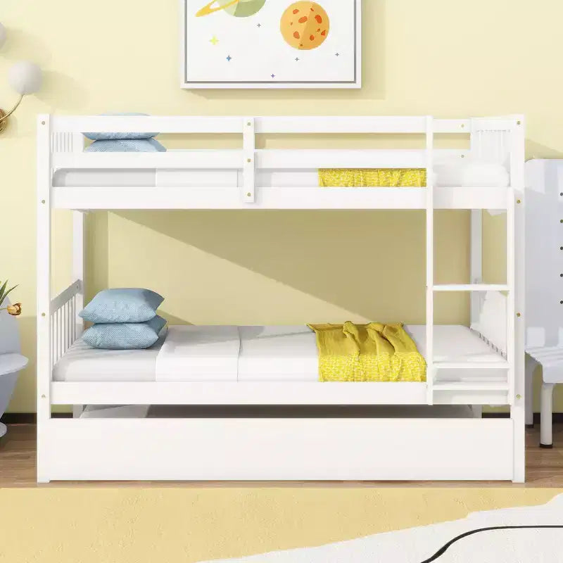 Twin Over Twin Bunk Bed with Trundle & Safety Guardrails, Convertible to 2 Bed - ModernLuxe