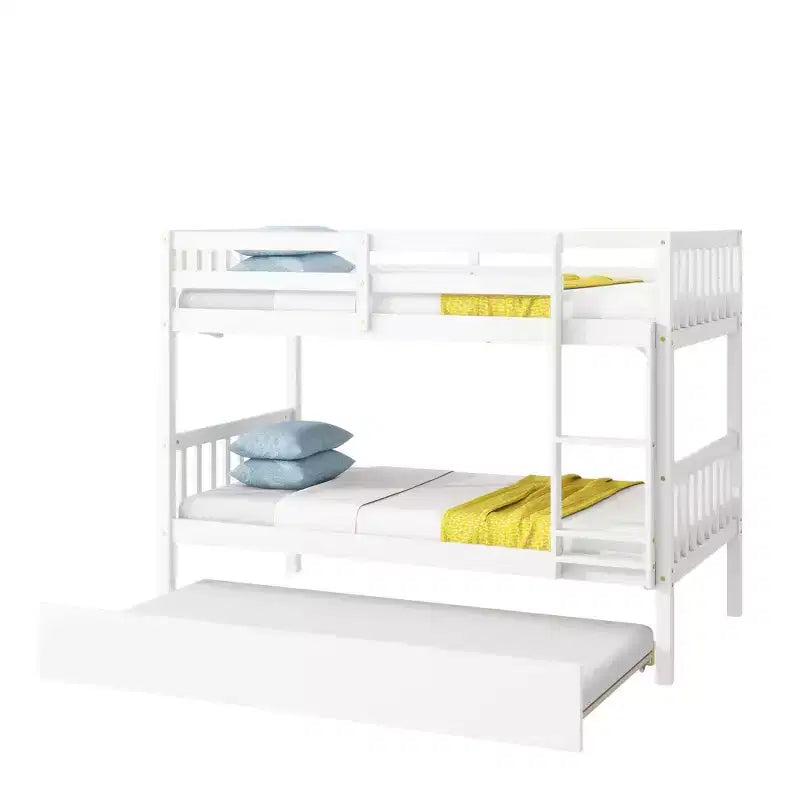 Twin Over Twin Bunk Bed with Trundle & Safety Guardrails, Convertible to 2 Bed - ModernLuxe
