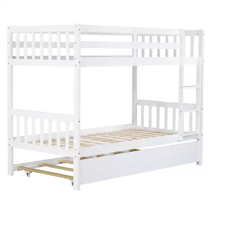 Twin Over Twin Bunk Bed with Trundle & Safety Guardrails, Convertible to 2 Bed - ModernLuxe