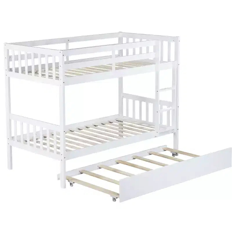 Twin Over Twin Bunk Bed with Trundle & Safety Guardrails, Convertible to 2 Bed - ModernLuxe