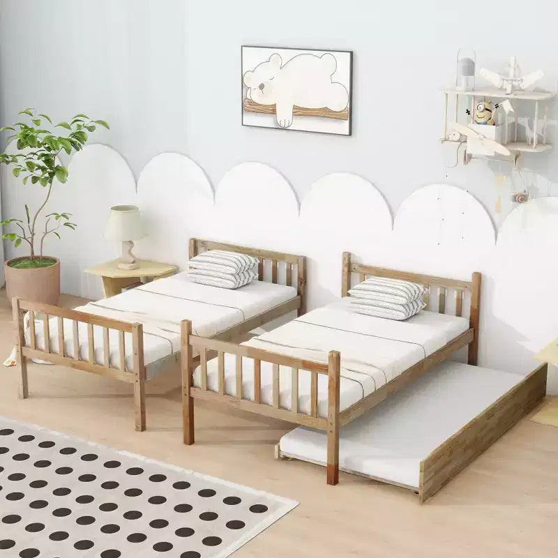 Twin Over Twin Bunk Bed with Trundle & Safety Guardrails, Convertible to 2 Bed - ModernLuxe