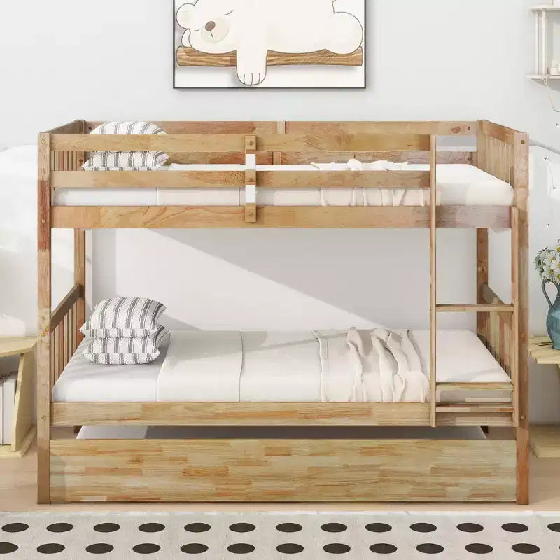 Twin Over Twin Bunk Bed with Trundle & Safety Guardrails, Convertible to 2 Bed - ModernLuxe