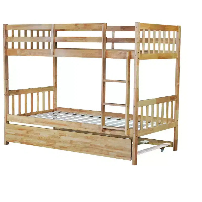 Twin Over Twin Bunk Bed with Trundle & Safety Guardrails, Convertible to 2 Bed - ModernLuxe