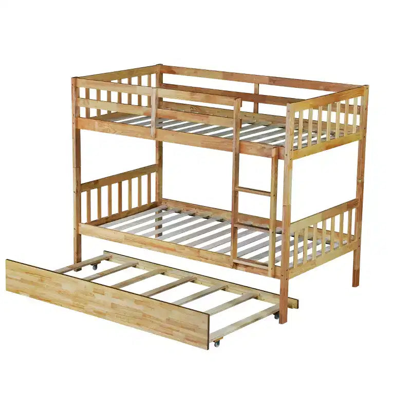 Twin Over Twin Bunk Bed with Trundle & Safety Guardrails, Convertible to 2 Bed - ModernLuxe