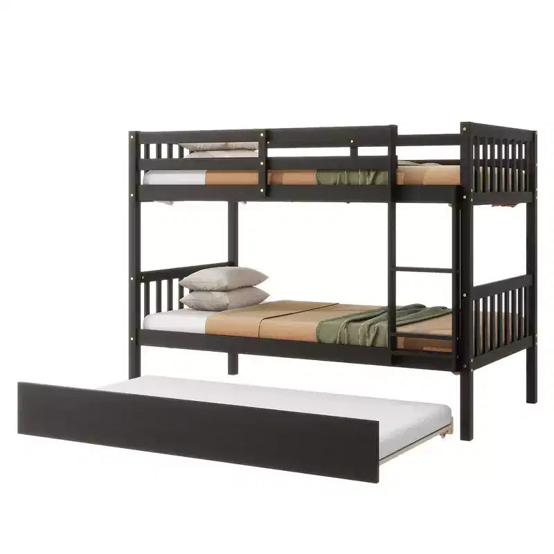 Twin Over Twin Bunk Bed with Trundle & Safety Guardrails, Convertible to 2 Bed - ModernLuxe