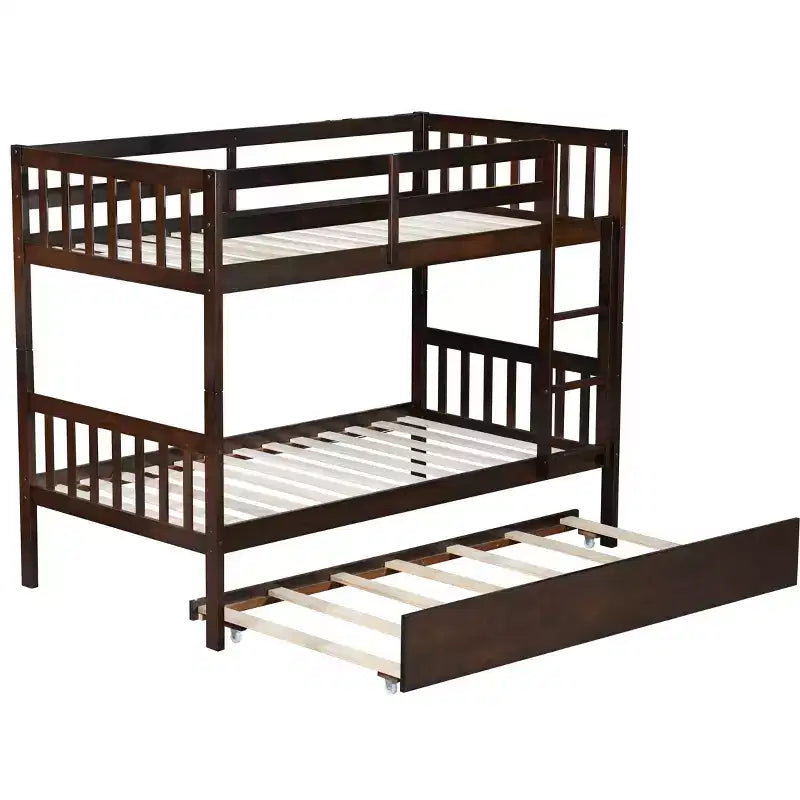 Twin Over Twin Bunk Bed with Trundle & Safety Guardrails, Convertible to 2 Bed - ModernLuxe