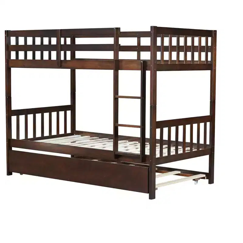 Twin Over Twin Bunk Bed with Trundle & Safety Guardrails, Convertible to 2 Bed - ModernLuxe
