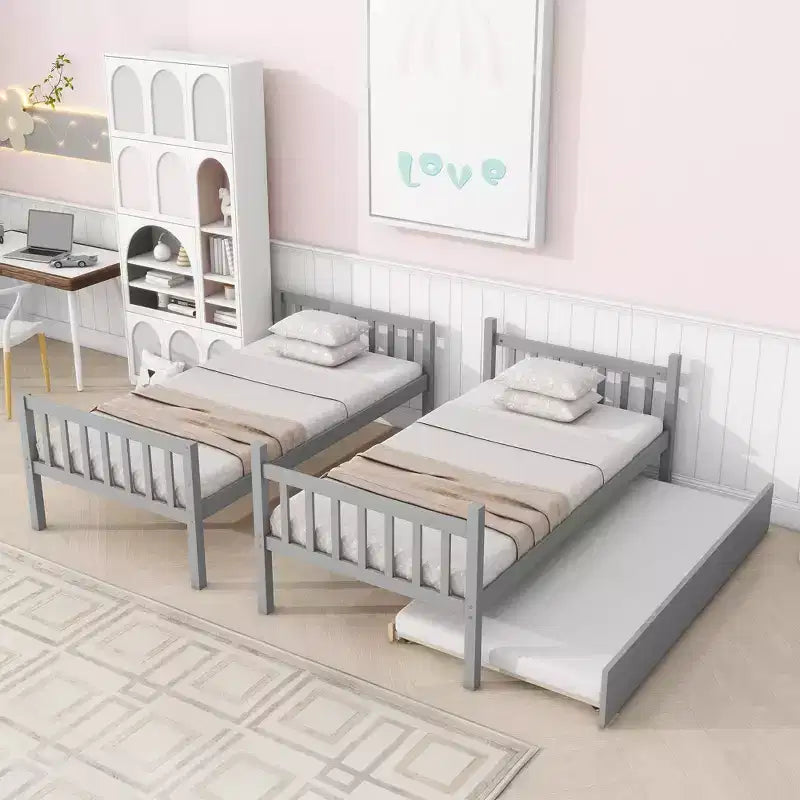Twin Over Twin Bunk Bed with Trundle & Safety Guardrails, Convertible to 2 Bed - ModernLuxe