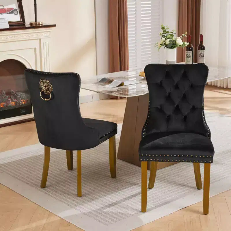 Okak Set of 2 Modern Velvet Tufted Back Dining Chairs with Gold Legs,Armless Upholstered Accent Chairs for Dining Room,Kitchen