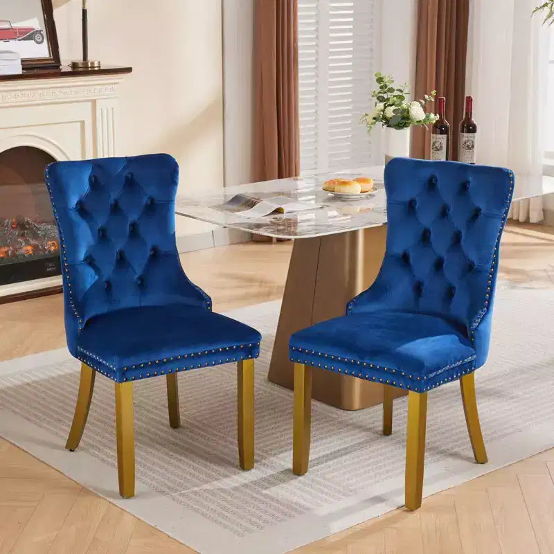 Okak Set of 2 Modern Velvet Tufted Back Dining Chairs with Gold Legs,Armless Upholstered Accent Chairs for Dining Room,Kitchen