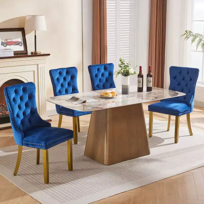 Okak Set of 2 Modern Velvet Tufted Back Dining Chairs with Gold Legs,Armless Upholstered Accent Chairs for Dining Room,Kitchen