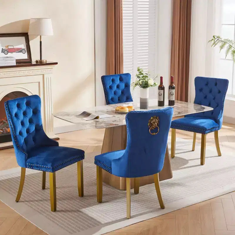 Okak Set of 2 Modern Velvet Tufted Back Dining Chairs with Gold Legs,Armless Upholstered Accent Chairs for Dining Room,Kitchen
