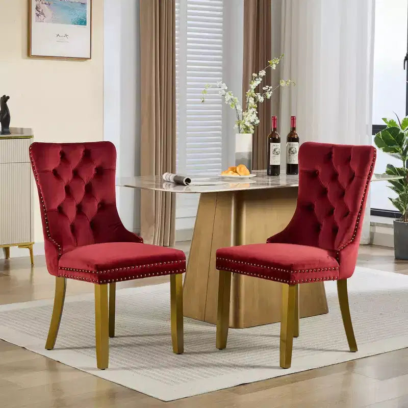 Okak Set of 2 Modern Velvet Tufted Back Dining Chairs with Gold Legs,Armless Upholstered Accent Chairs for Dining Room,Kitchen
