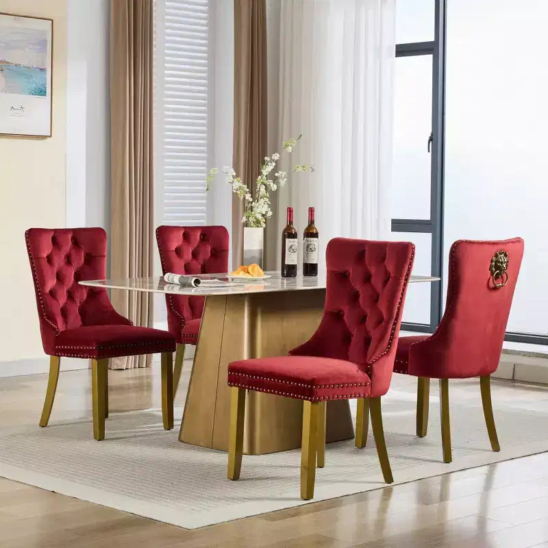 Okak Set of 2 Modern Velvet Tufted Back Dining Chairs with Gold Legs,Armless Upholstered Accent Chairs for Dining Room,Kitchen