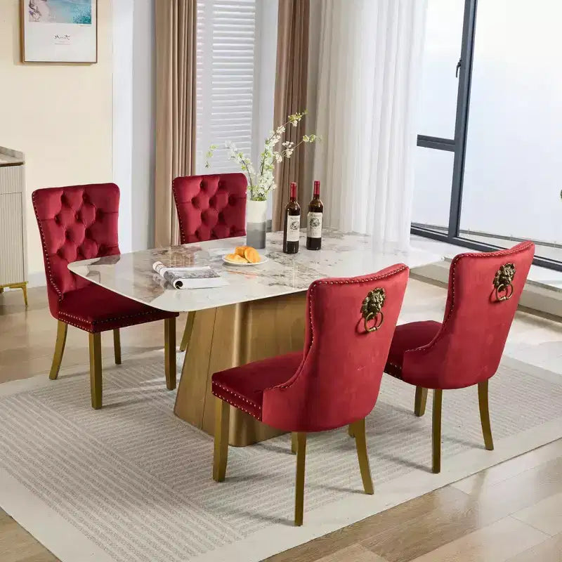 Okak Set of 2 Modern Velvet Tufted Back Dining Chairs with Gold Legs,Armless Upholstered Accent Chairs for Dining Room,Kitchen