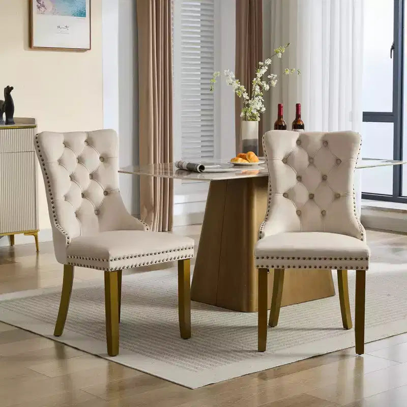 Okak Set of 2 Modern Velvet Tufted Back Dining Chairs with Gold Legs,Armless Upholstered Accent Chairs for Dining Room,Kitchen