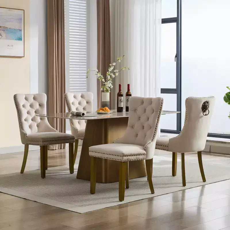 Okak Set of 2 Modern Velvet Tufted Back Dining Chairs with Gold Legs,Armless Upholstered Accent Chairs for Dining Room,Kitchen