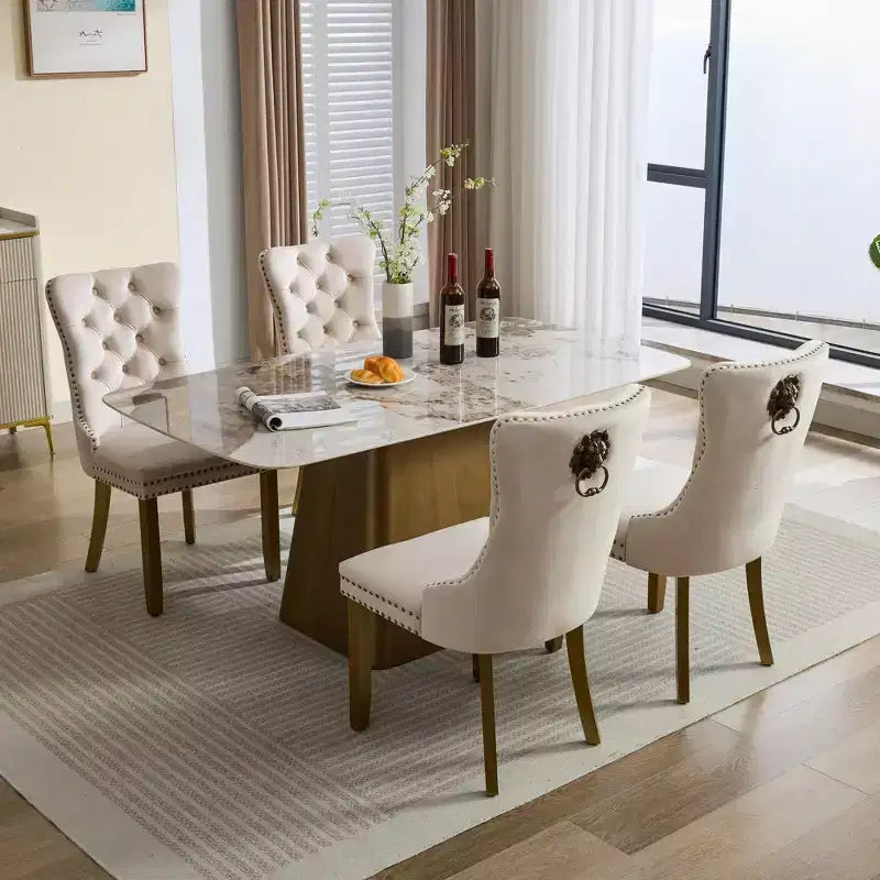 Okak Set of 2 Modern Velvet Tufted Back Dining Chairs with Gold Legs,Armless Upholstered Accent Chairs for Dining Room,Kitchen