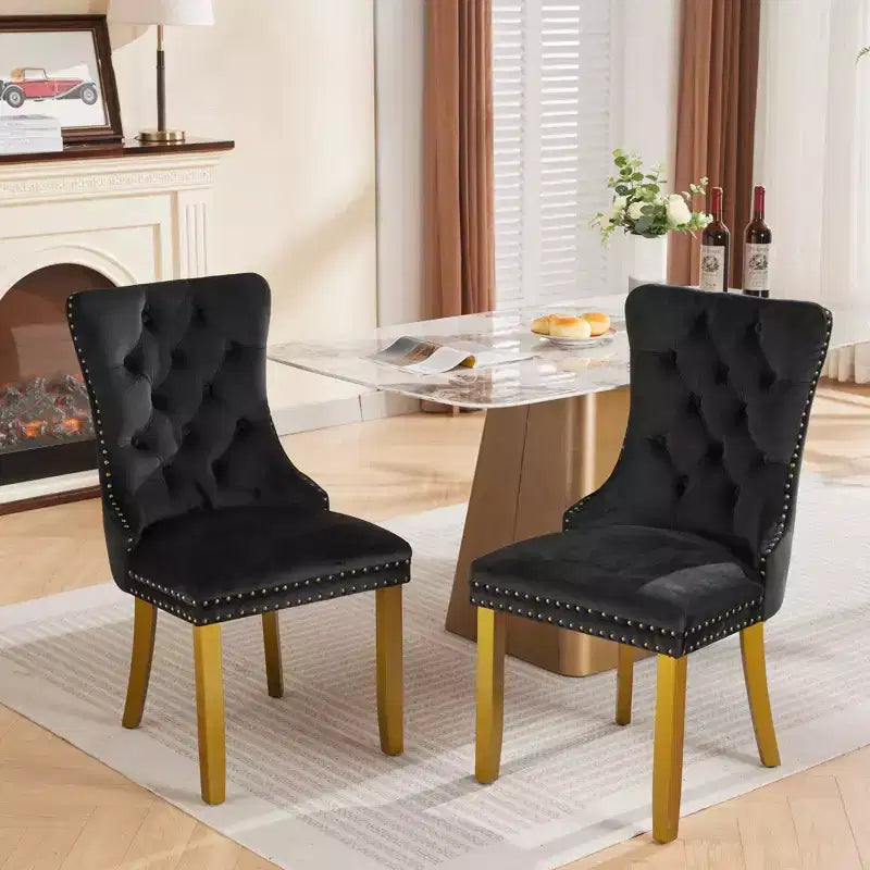 Okak Set of 2 Modern Velvet Tufted Back Dining Chairs with Gold Legs,Armless Upholstered Accent Chairs for Dining Room,Kitchen