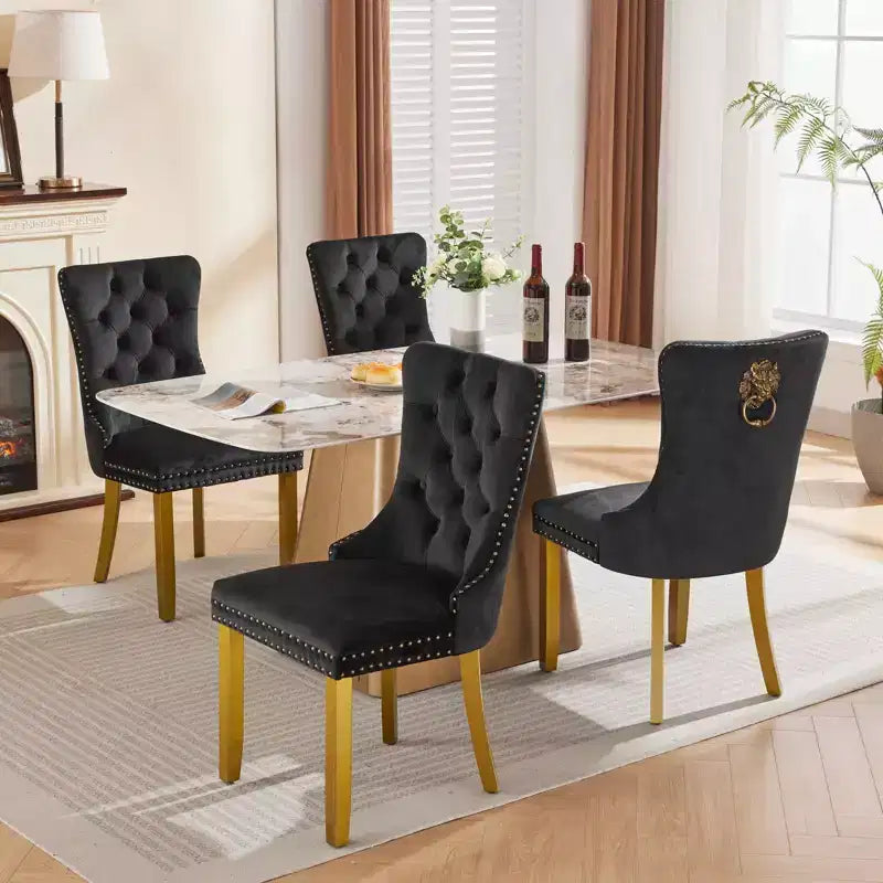 Okak Set of 2 Modern Velvet Tufted Back Dining Chairs with Gold Legs,Armless Upholstered Accent Chairs for Dining Room,Kitchen