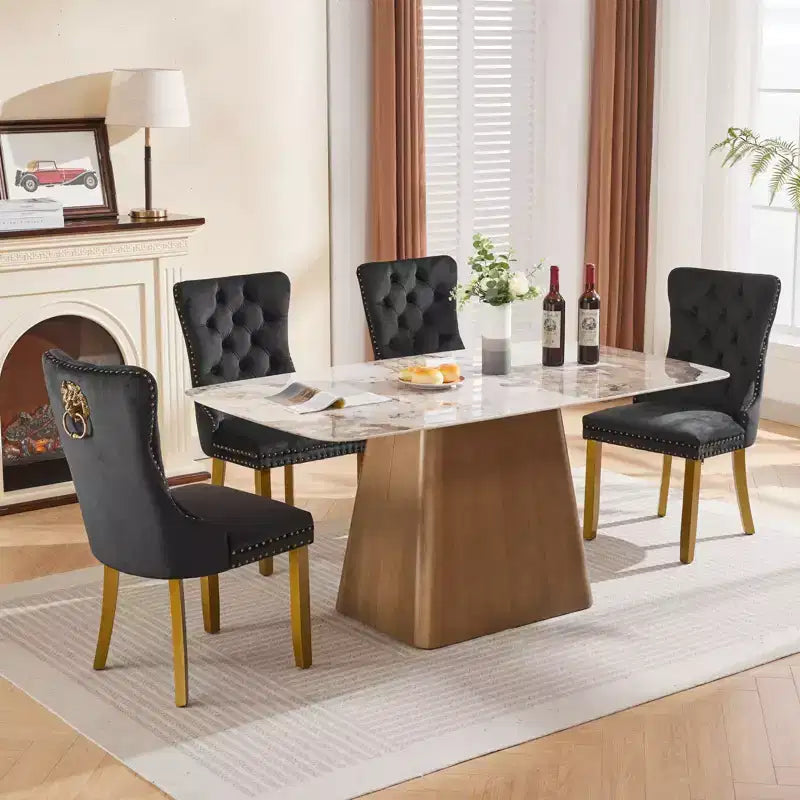 Okak Set of 2 Modern Velvet Tufted Back Dining Chairs with Gold Legs,Armless Upholstered Accent Chairs for Dining Room,Kitchen