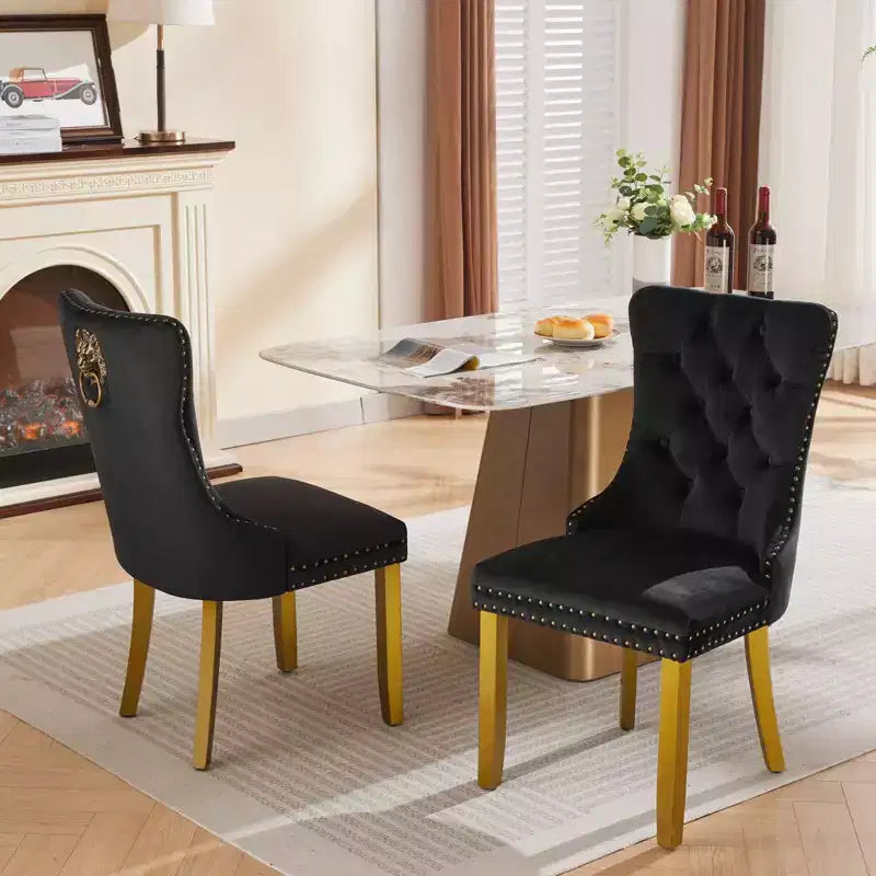 Okak Set of 2 Modern Velvet Tufted Back Dining Chairs with Gold Legs,Armless Upholstered Accent Chairs for Dining Room,Kitchen