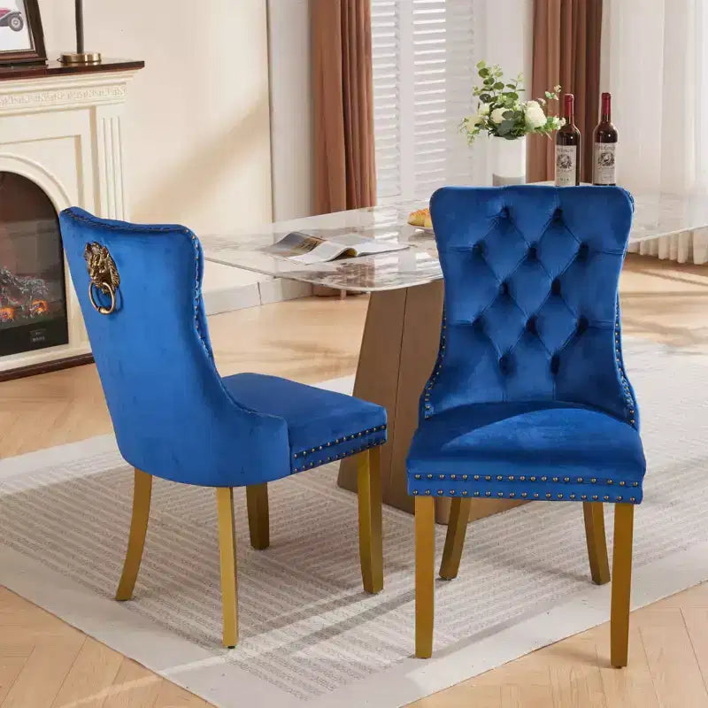 Okak Set of 2 Modern Velvet Tufted Back Dining Chairs with Gold Legs,Armless Upholstered Accent Chairs for Dining Room,Kitchen