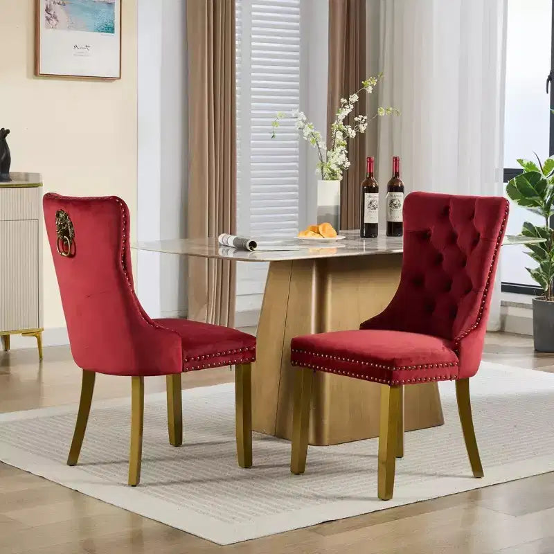 Okak Set of 2 Modern Velvet Tufted Back Dining Chairs with Gold Legs,Armless Upholstered Accent Chairs for Dining Room,Kitchen