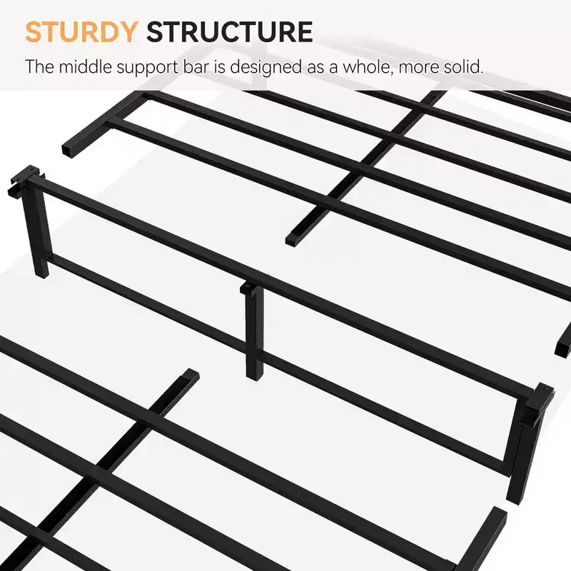 oho Style Bed Frame with Rattan Headboard, Platform Bed Frame with Strong Metal Slat Support,No Box Spring Needed,Black & Oak