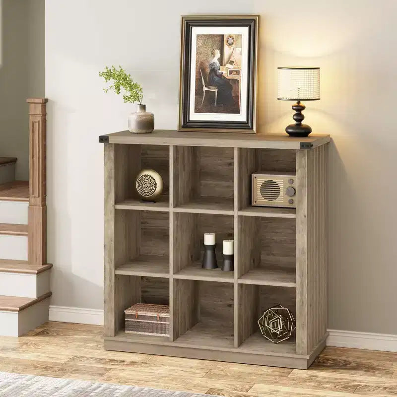 GustoWave 9 Cube Storage Organizer Bookshelf, 37.4 Inch Wood Storage Bookcase for Entryway, Long Low Bookshelves for Living Room