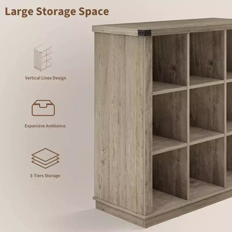 GustoWave 9 Cube Storage Organizer Bookshelf, 37.4 Inch Wood Storage Bookcase for Entryway, Long Low Bookshelves for Living Room