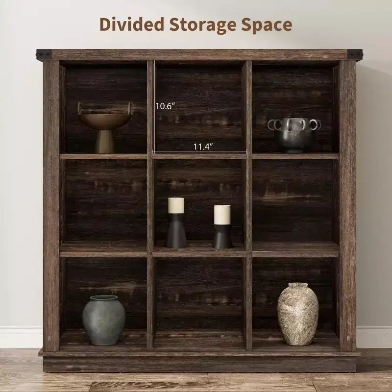 GustoWave 9 Cube Storage Organizer Bookshelf, 37.4 Inch Wood Storage Bookcase for Entryway, Long Low Bookshelves for Living Room