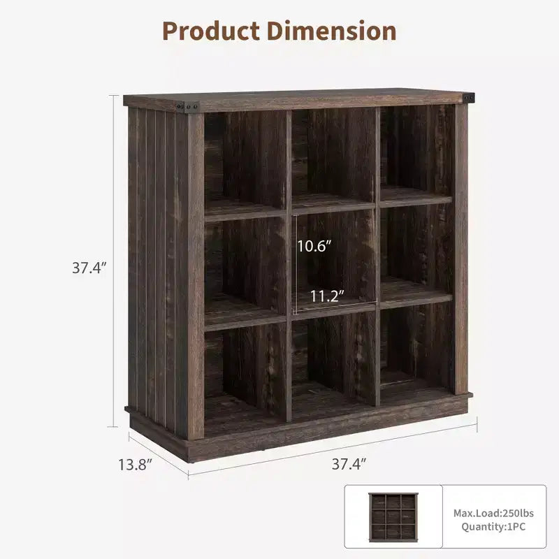 GustoWave 9 Cube Storage Organizer Bookshelf, 37.4 Inch Wood Storage Bookcase for Entryway, Long Low Bookshelves for Living Room