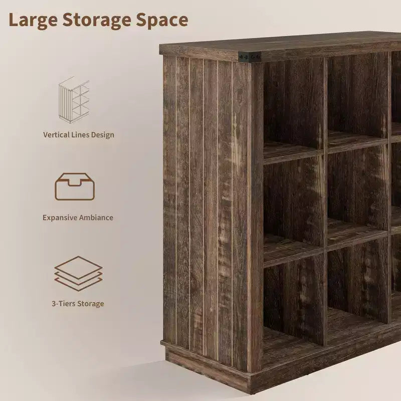 GustoWave 9 Cube Storage Organizer Bookshelf, 37.4 Inch Wood Storage Bookcase for Entryway, Long Low Bookshelves for Living Room