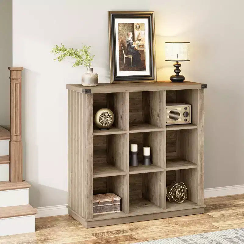 GustoWave 9 Cube Storage Organizer Bookshelf, 37.4 Inch Wood Storage Bookcase for Entryway, Long Low Bookshelves for Living Room