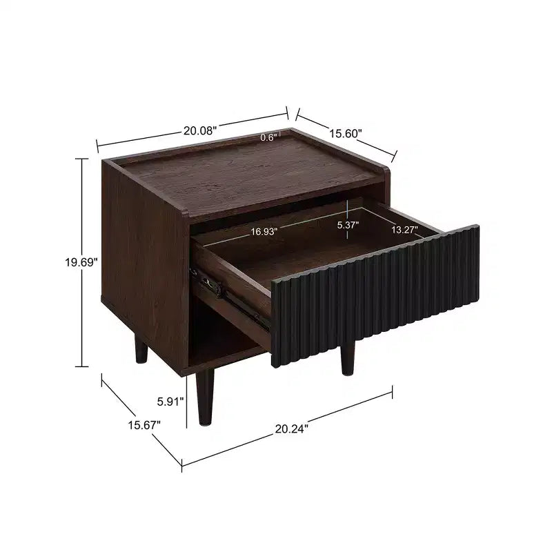 GDFStudio Duane Mid-Century Modern Fluted Nightstand with 1 Drawer and 1 Lower Shelf
