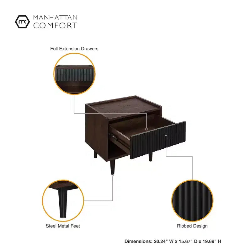 GDFStudio Duane Mid-Century Modern Fluted Nightstand with 1 Drawer and 1 Lower Shelf
