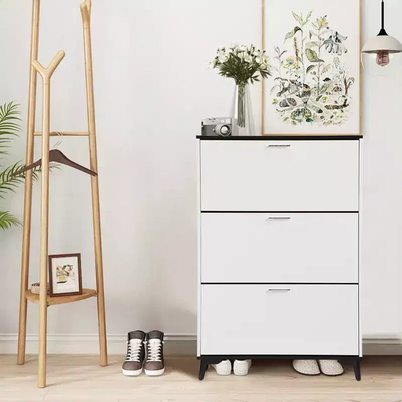 3 Flip Drawers Modern Shoe Storage Cabinet , Slim Wooden Shoe Organizer for Hallways, Closets, Apartments, Easy to Assemble