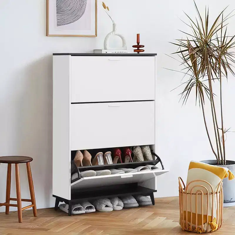 3 Flip Drawers Modern Shoe Storage Cabinet , Slim Wooden Shoe Organizer for Hallways, Closets, Apartments, Easy to Assemble