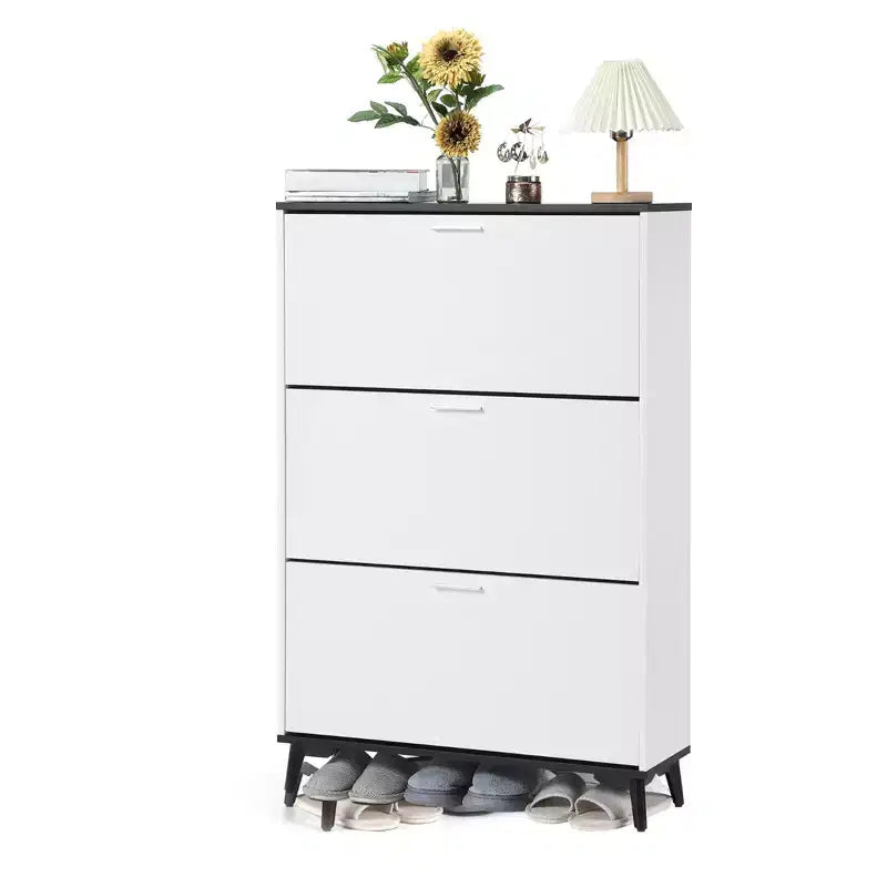3 Flip Drawers Modern Shoe Storage Cabinet , Slim Wooden Shoe Organizer for Hallways, Closets, Apartments, Easy to Assemble